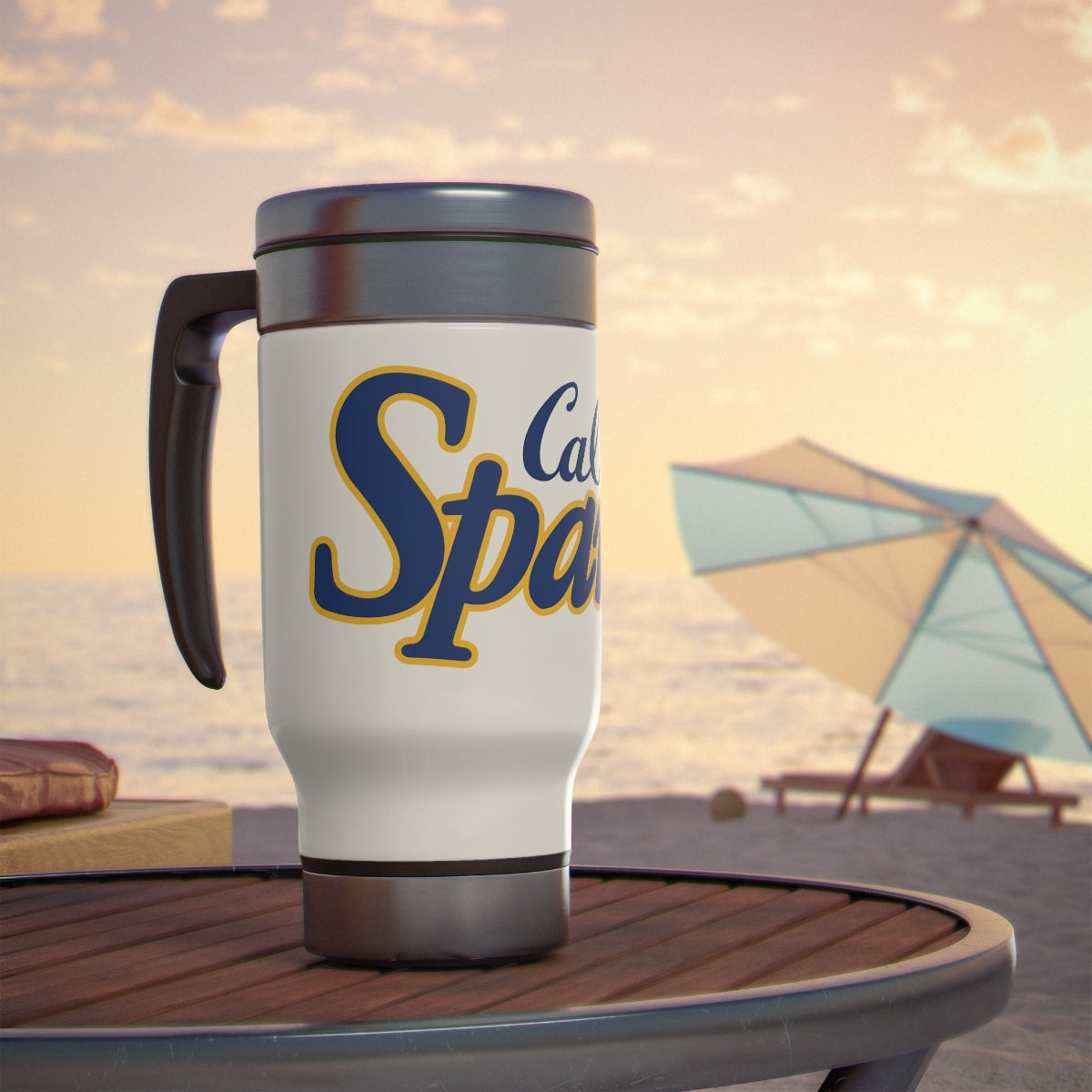 White Cal Sparks, Stainless Steel Travel Mug with Handle, 14oz