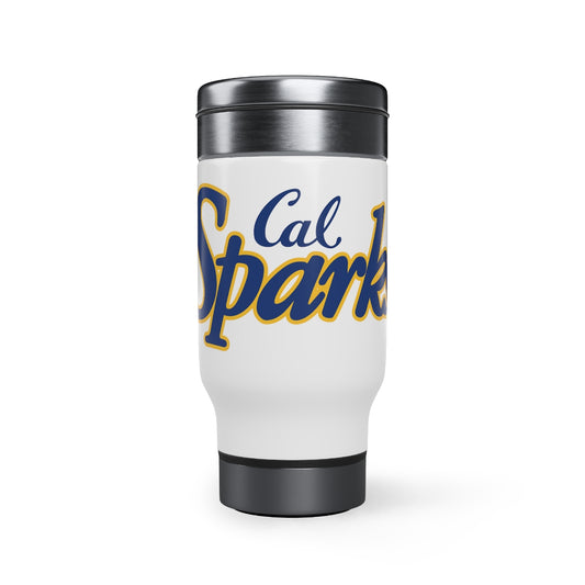 White Cal Sparks, Stainless Steel Travel Mug with Handle, 14oz