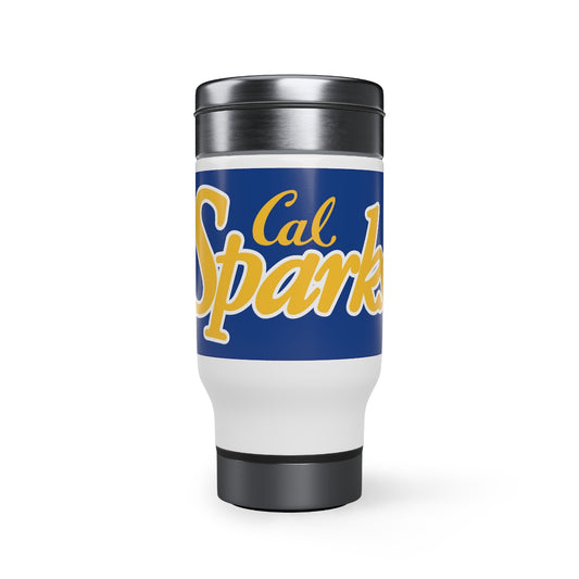 Blue Cal Sparks, Stainless Steel Travel Mug with Handle, 14oz