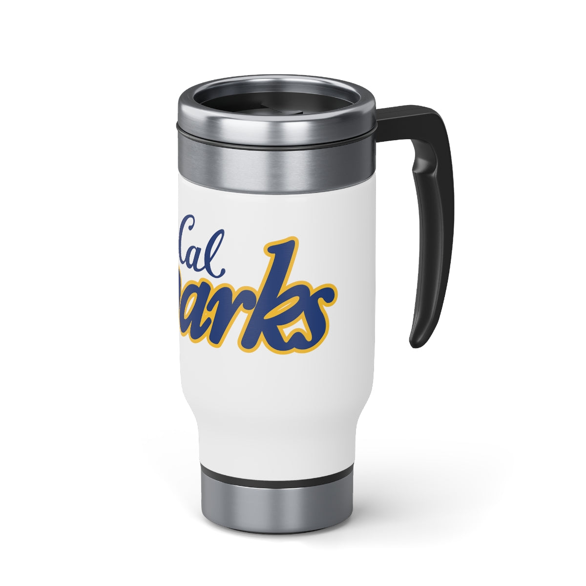 White Cal Sparks, Stainless Steel Travel Mug with Handle, 14oz