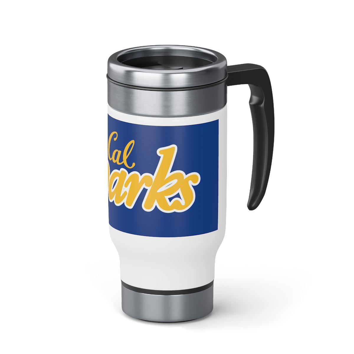 Blue Cal Sparks, Stainless Steel Travel Mug with Handle, 14oz