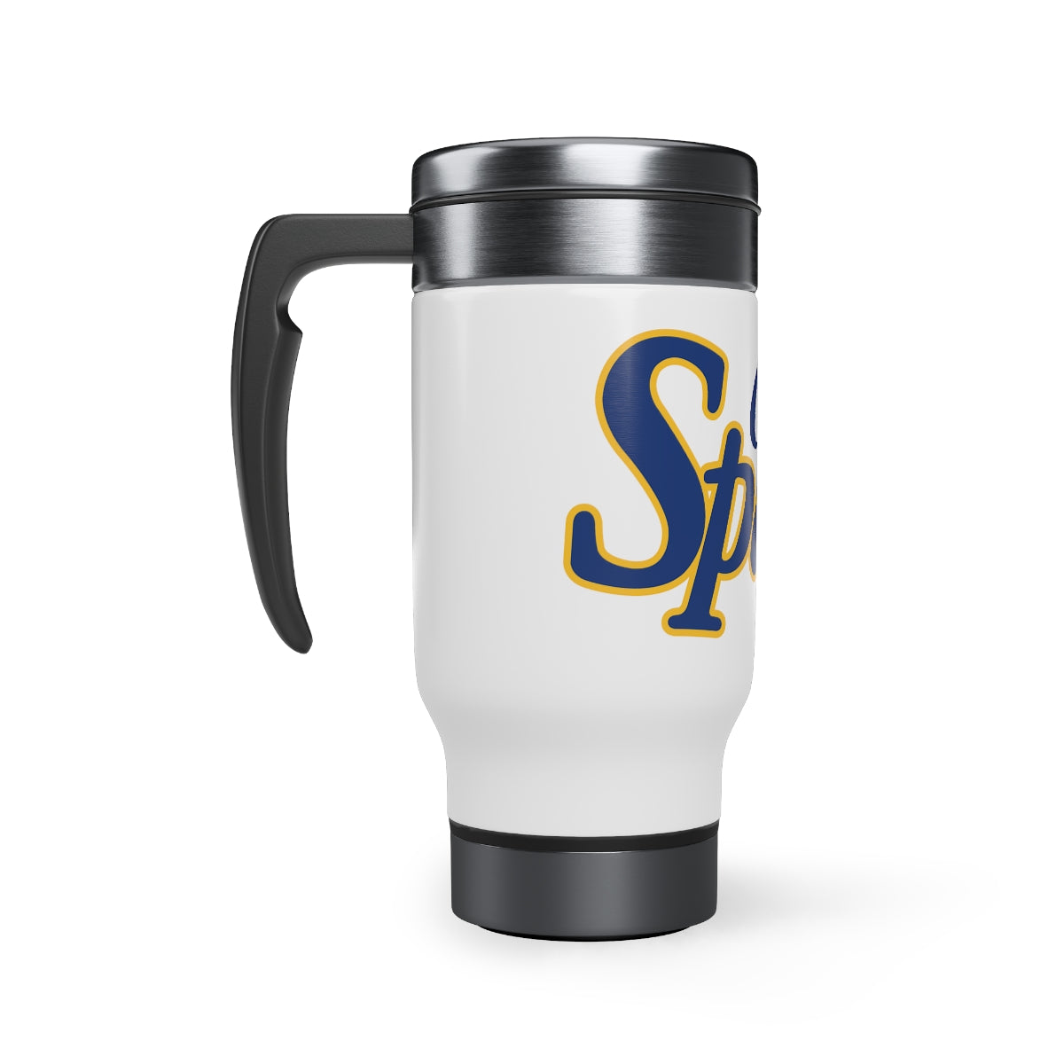 White Cal Sparks, Stainless Steel Travel Mug with Handle, 14oz