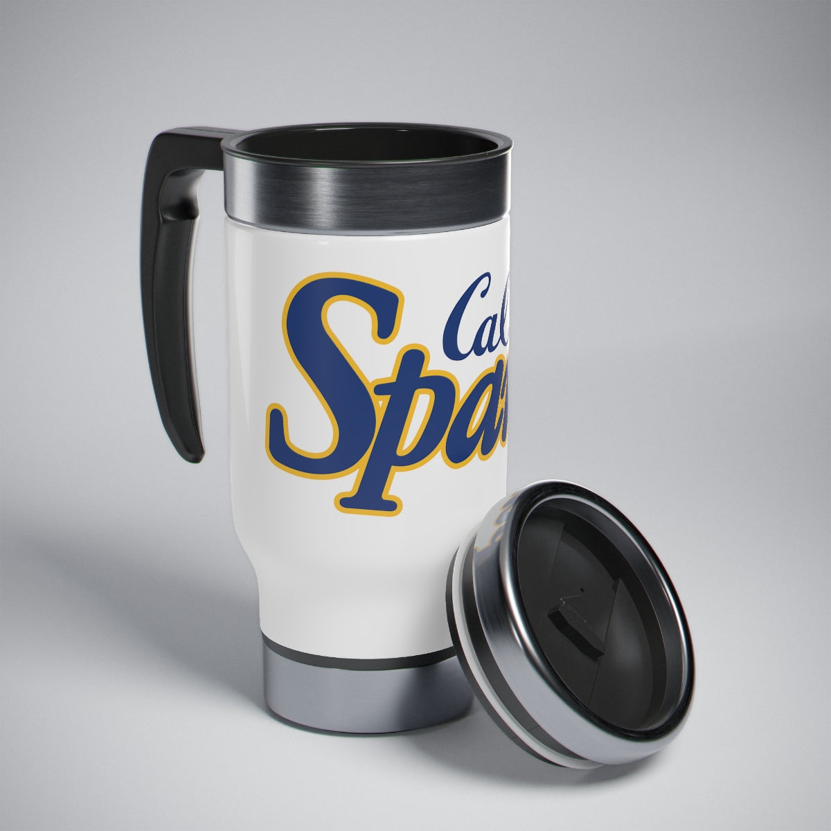 White Cal Sparks, Stainless Steel Travel Mug with Handle, 14oz